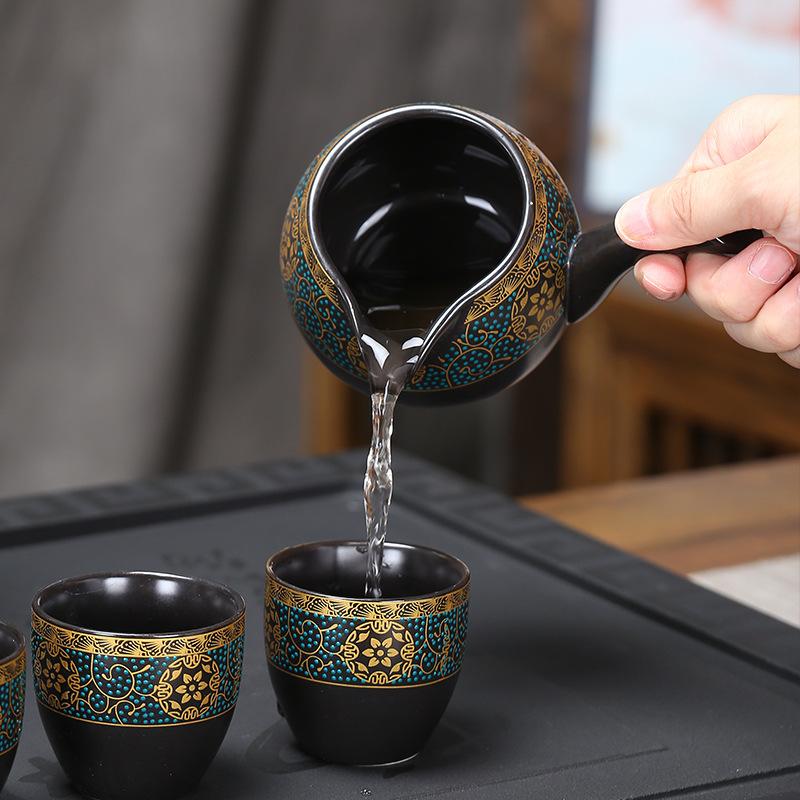 Lazy Automatic Tea Set Stone Mill Rotating Water Outlet Home Office Retro Ceramic Tea Maker Teaware Sets
