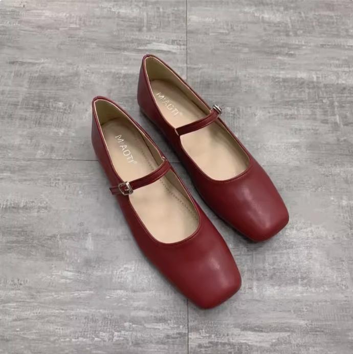Fashion Flat Shoes for Women 2025 Spring and Autumn New Mary Jane Square Toe Women's Red Plus Size Women's Shoes 41-43 Zapatillas Mujer
