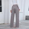 Women's Fashionable Checkered Elastic Waistband Loose Pocket Casual Pants