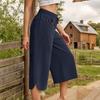 Women Spring Fall Fashion Wardrobe Staple Solid Color High-Waisted Wide Leg Capri Pants Trousers with Pocket
