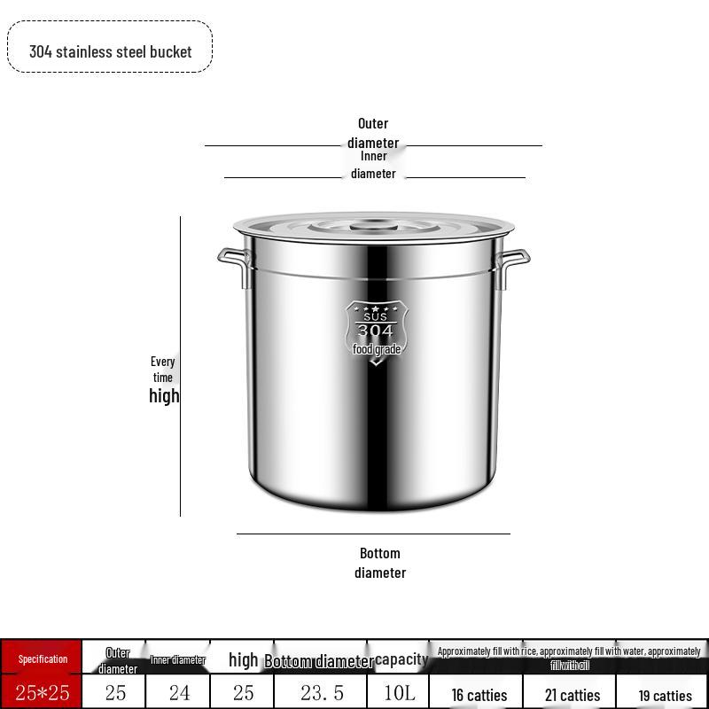 Extra Thick 304 Food Grade Stainless Steel Multi-Use Barrel with Lid for Soup, Braising, Oil, and Water.