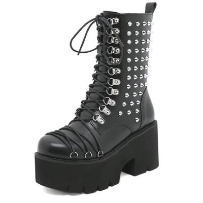 Móda 8CM Nové Ručne vyrábané Dámske Motocyklové Punkové Čižmy Mori Girl Lady Lolita Čižmy Dámske Vysoké Čižmy Platformové Módne Nity Goth Dark
