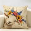 Sheep Lamb Bohemian Flowers Cushion Cover Durable Hypoallergenic Organic Linen Pillow Cover Short Size Washable Skin-Friendly