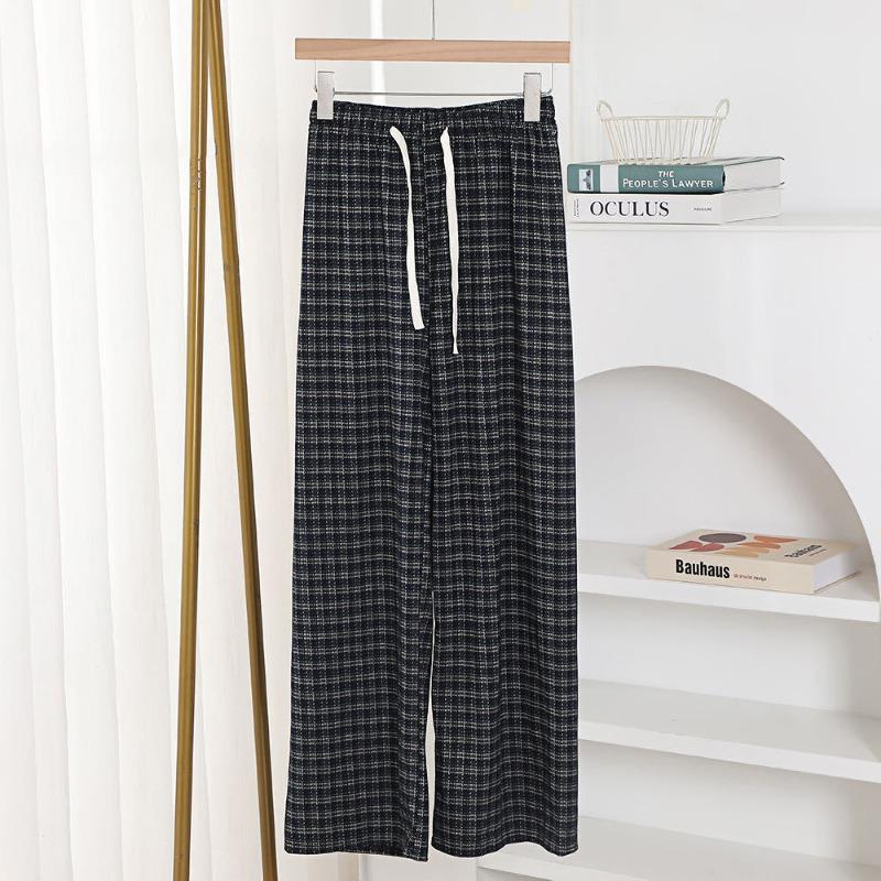 Retro style jacquard plaid pants fashionable and simple drawstring elastic waist casual pants women's versatile high waist drape straight pants