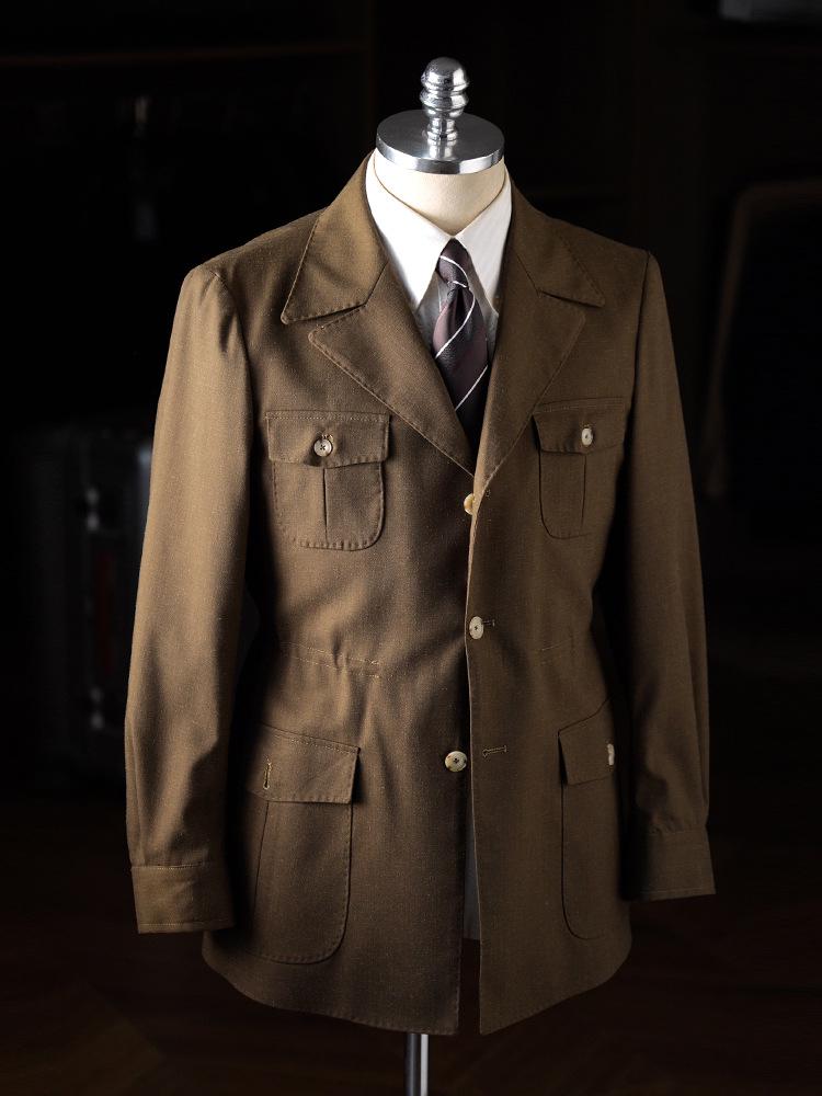 Ruishen Spring/Autumn Men's Retro Linen Blend Suit Collar Jacket