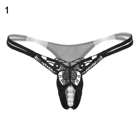 Hot Sexy Faux Pearl String Massasje Åpent Skritt Undertøy Truse Lady G-String