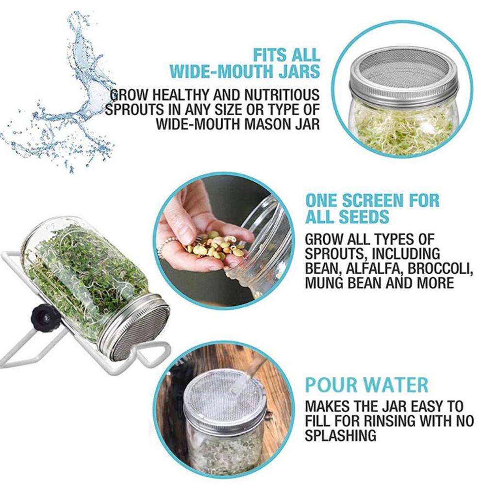 Stainless Steels Wide Mouth Mason Jar Germination Lid Rusts Proof Ventilated Sprouting Cover for Kitchen Gardening