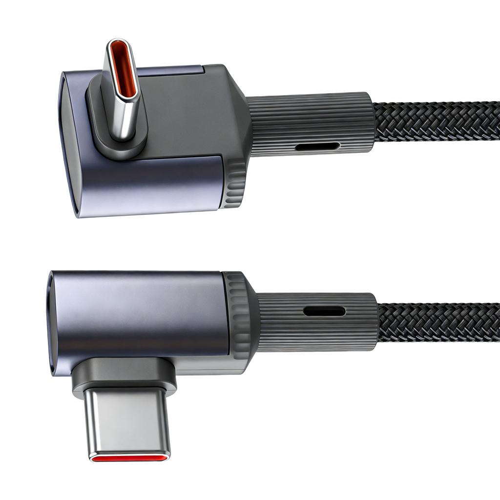 Multiple Length Braided Type C Cable Supports PD240W Super Fast Charging And Angled Plug Detail For Easy Use