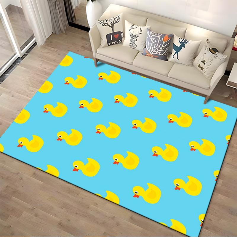 Rubber Duck Pattern On Blue Rug Non-slip Rug Suitable for Living Room and Bedroom Sofas.