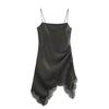 New Temperament One-word Collar Irregular Suspender Lace Splicing Dress Women