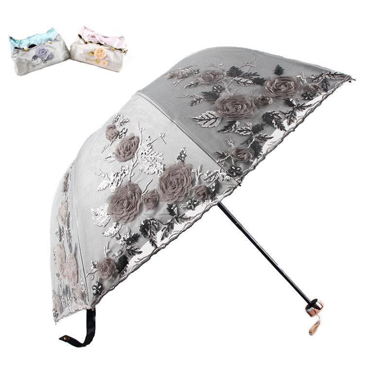 

Зонт от солнца, защита от солнца, защита от ультрафиолета, двухслойный зонт для женщин, как солнечный, так и дождливый, складной, кружевная вышивка, пр