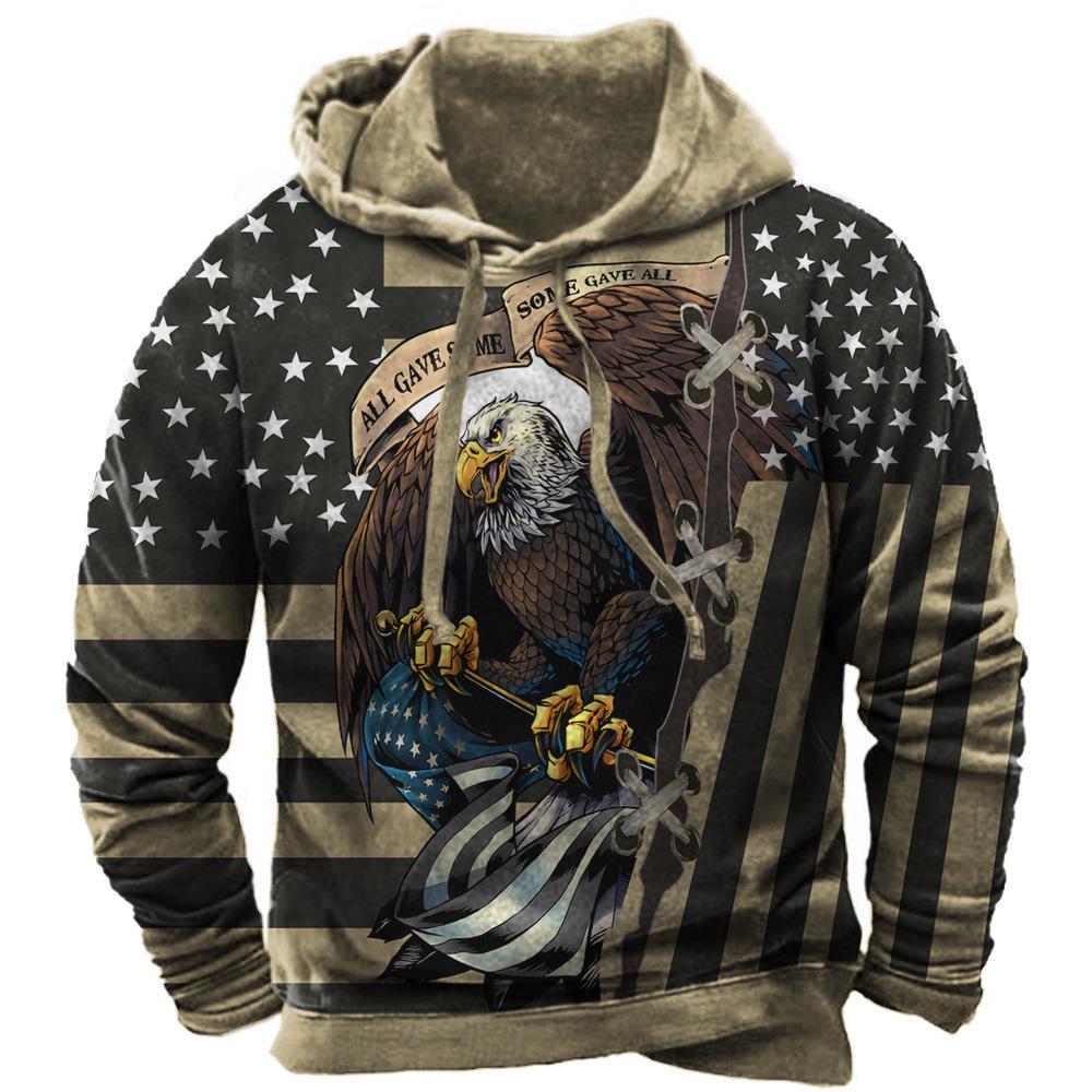 Men's 3D Print Hooded Sweatshirt with Drawstring and Pocket