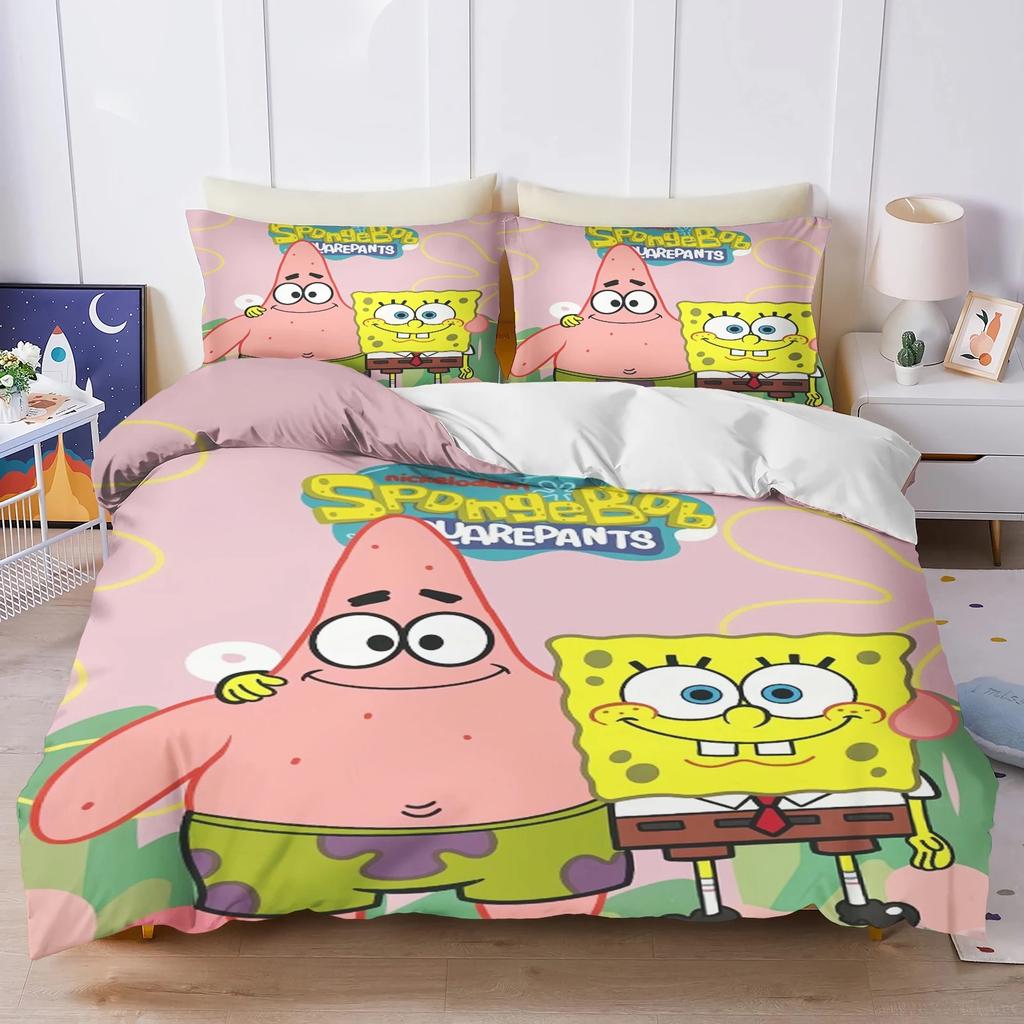 3D Hot Sale Multiple Sizes SpongeBob SquarePants Cartoon Print Bedding Set Adult and Kids Bedding Set Luxury Gifts