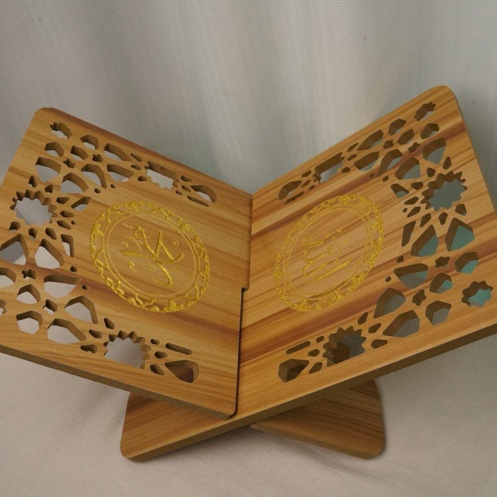 Flower Pattern Wooden Quran Holder Elegant Style Hollow Out Recipe Storage Rack Detachable Book Display Rack Ramadan Decor