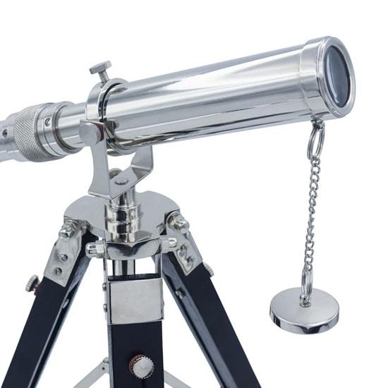 Chrome Telescope with Black Wooden Tripod Custom Gift for Anniversary, Retirement, Birthday