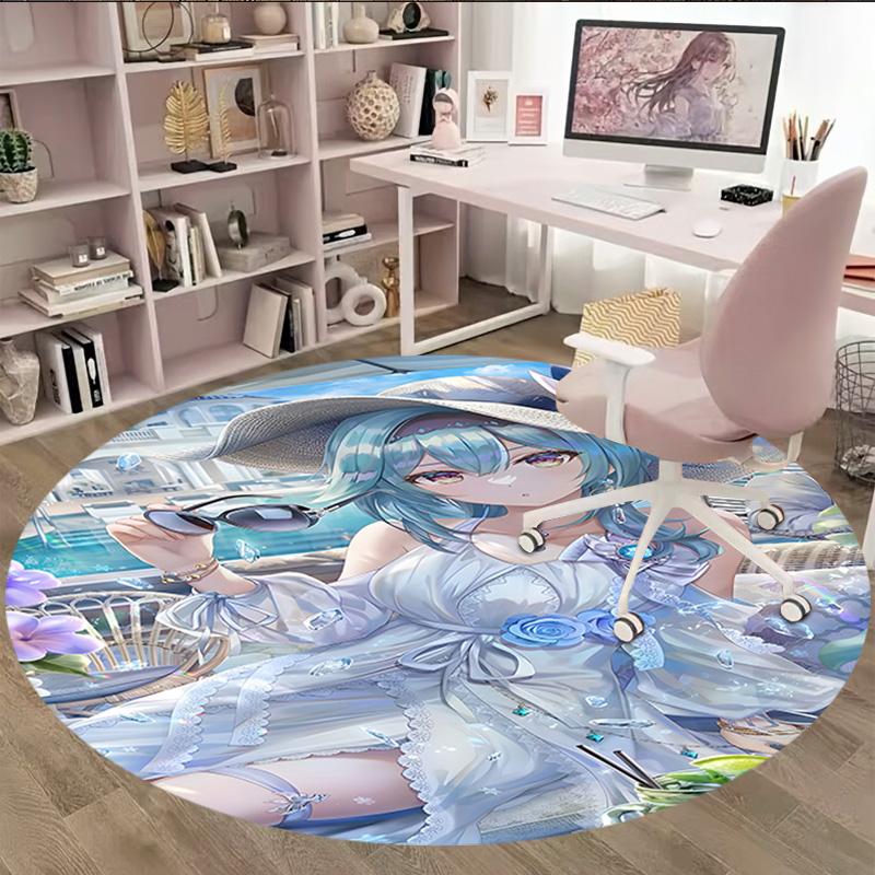 1pc Genshin Impact Furina1 Print Round Carpet Chair Round Carpet Suitable for Bedroom Living Room Home Decorative Carpet