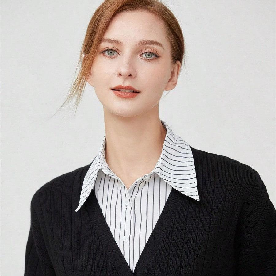Pointed collar striped shirt fake collar, women's versatile decoration collars blue and white stripes sweater collar