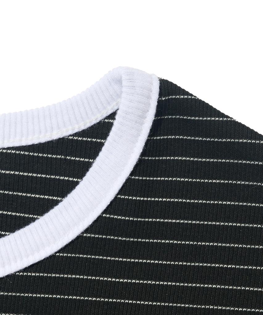 CARGOBROS FOR WOMAN French Ringer Stripe Short Sleeve T-Shirt (Black)