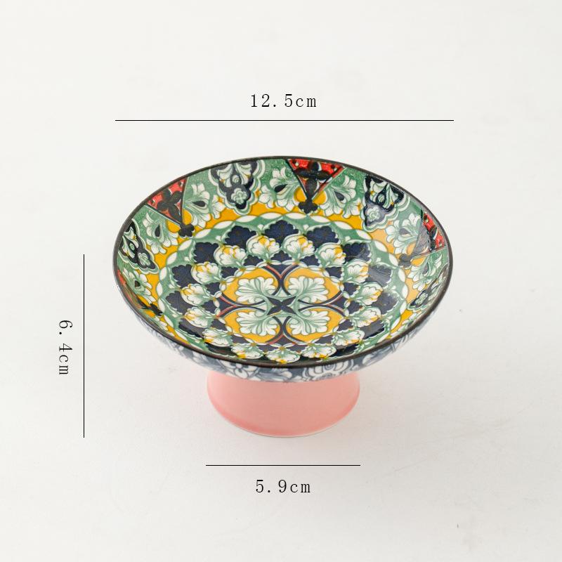 Retro Chinese Refreshments Tray Kitchen Organizers Tall Fruit Tray Chinese Snacks Dried Fruit Bowl Ceramic Decorative Tray Gift