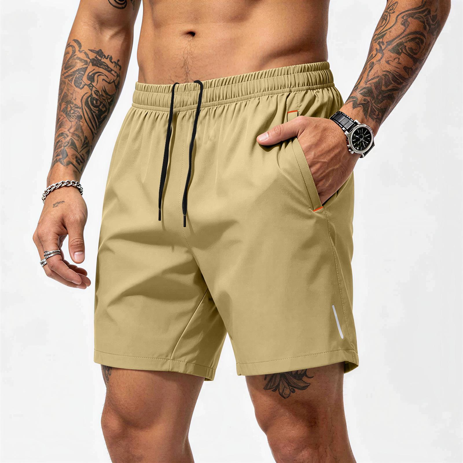 Viper Heren Athletische Shorts Sneldrogend Lichtgewicht Elastische Taille Hardloopshorts met Ritszakken voor Sporttraining Sportschool Workout L kaki