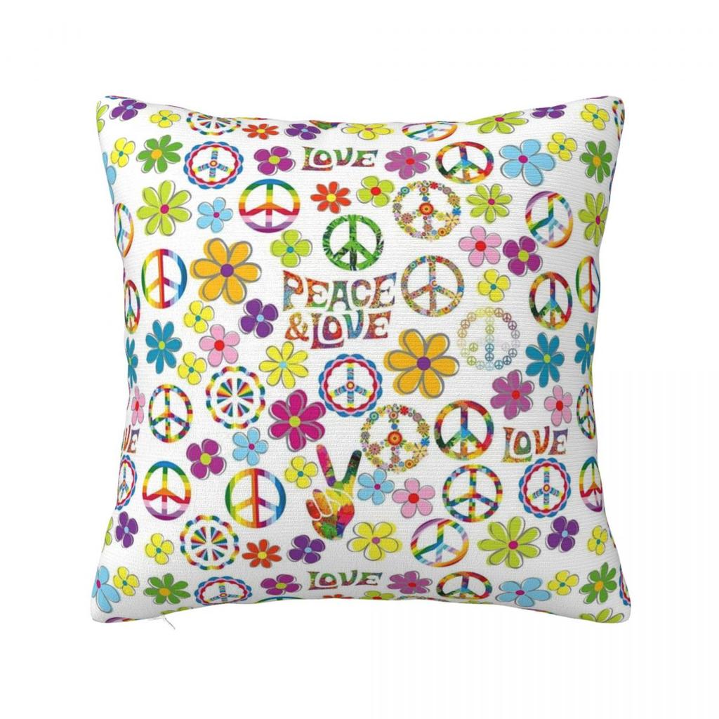 Frieden Blume Liebe Muster Kissenbezug Polyester Kissenhülle Dekorativ Geheimnisvoll Kissenbezug Abdeckung Zuhause Reißverschluss 4040cm