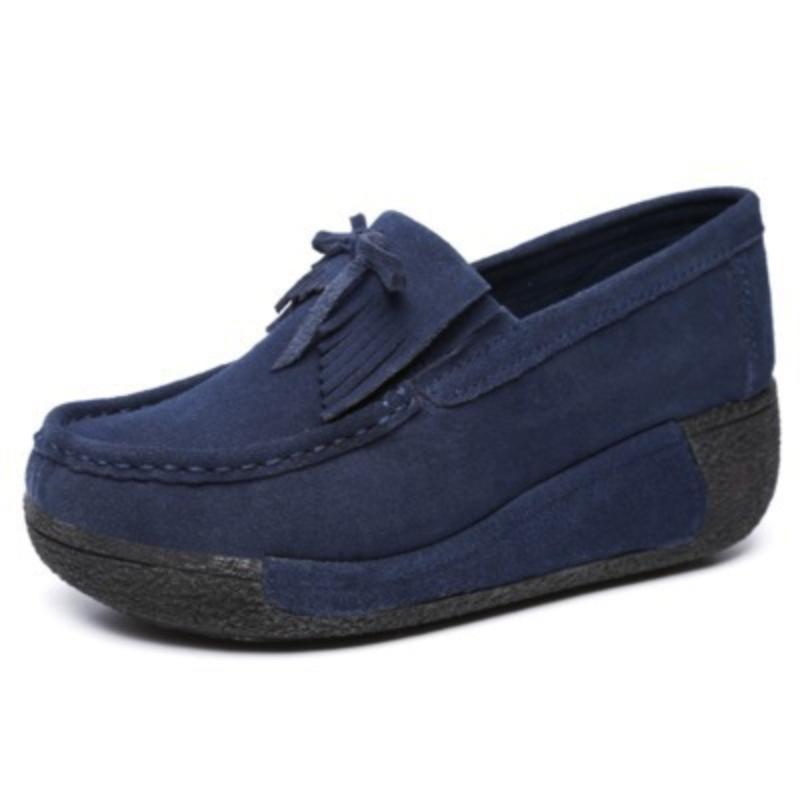 Summer Women Casual Shoes Suede Leather Slip-On Flats Platform Loafers