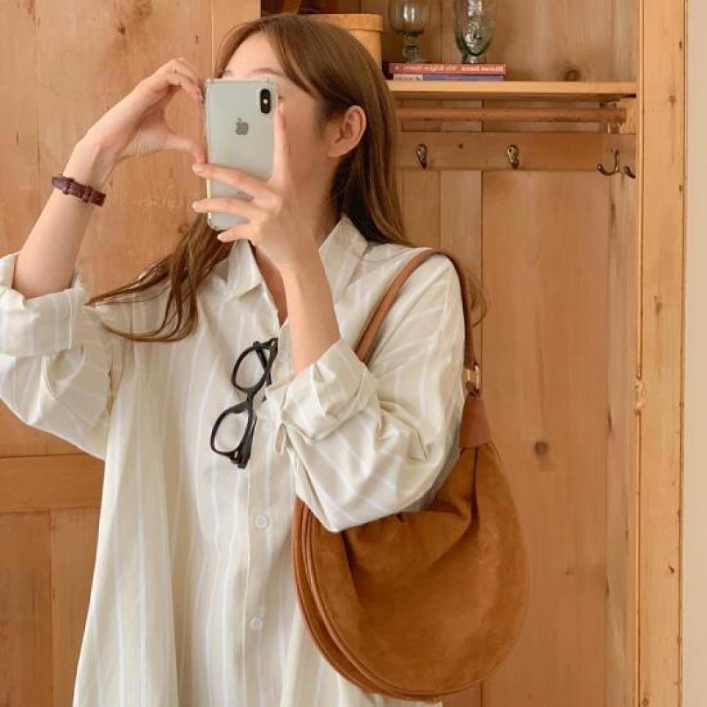 New Arrivals Open Run Hotami Women Long Sleeve Casual Oversized Striped Shirt