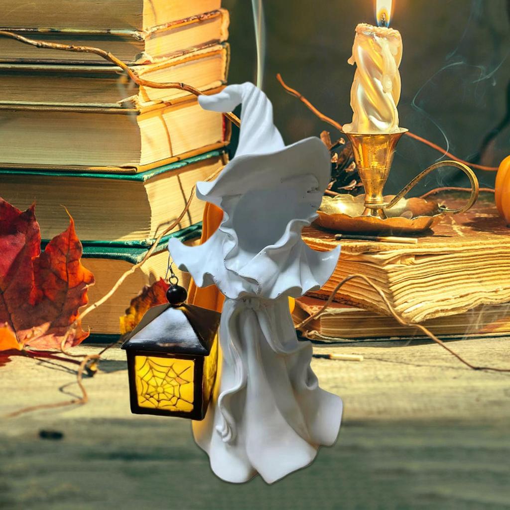 Witch Statue Halloween Figurines Spooky Witch With Lamp Table Centerpieces Desk Decor For Fireplace Living Room Bedroom Patio