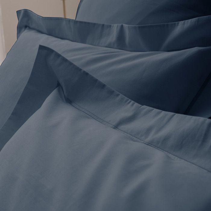 Taie d'oreiller percale de coton peigné "Julian" toutes dimensions Coton Pur - Julian Bleu Encre - Taie d'oreiller 65 x 65 cm finiti