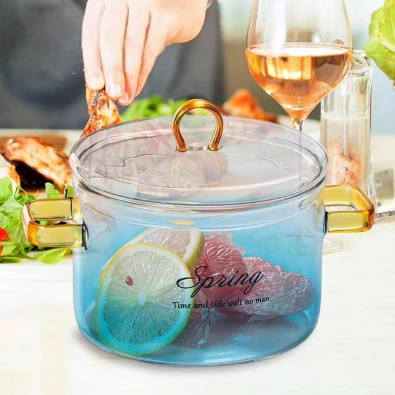 1500ML Glass Simmer Pot Transparent Gradient Glass Saucepan Household Heat-resistant Pot For Pasta Noodles Soup