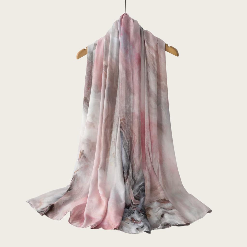 New high-quality double-needle human cotton scarf casual versatile bag headscarf watercolor gradual change color striped long scarf