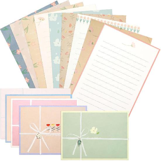 48 PCS Stationery Paper and Envelopes Set,Cute Floral Stationary Set for Writing Letters,Double Sided Printing,Letter Writing Kit