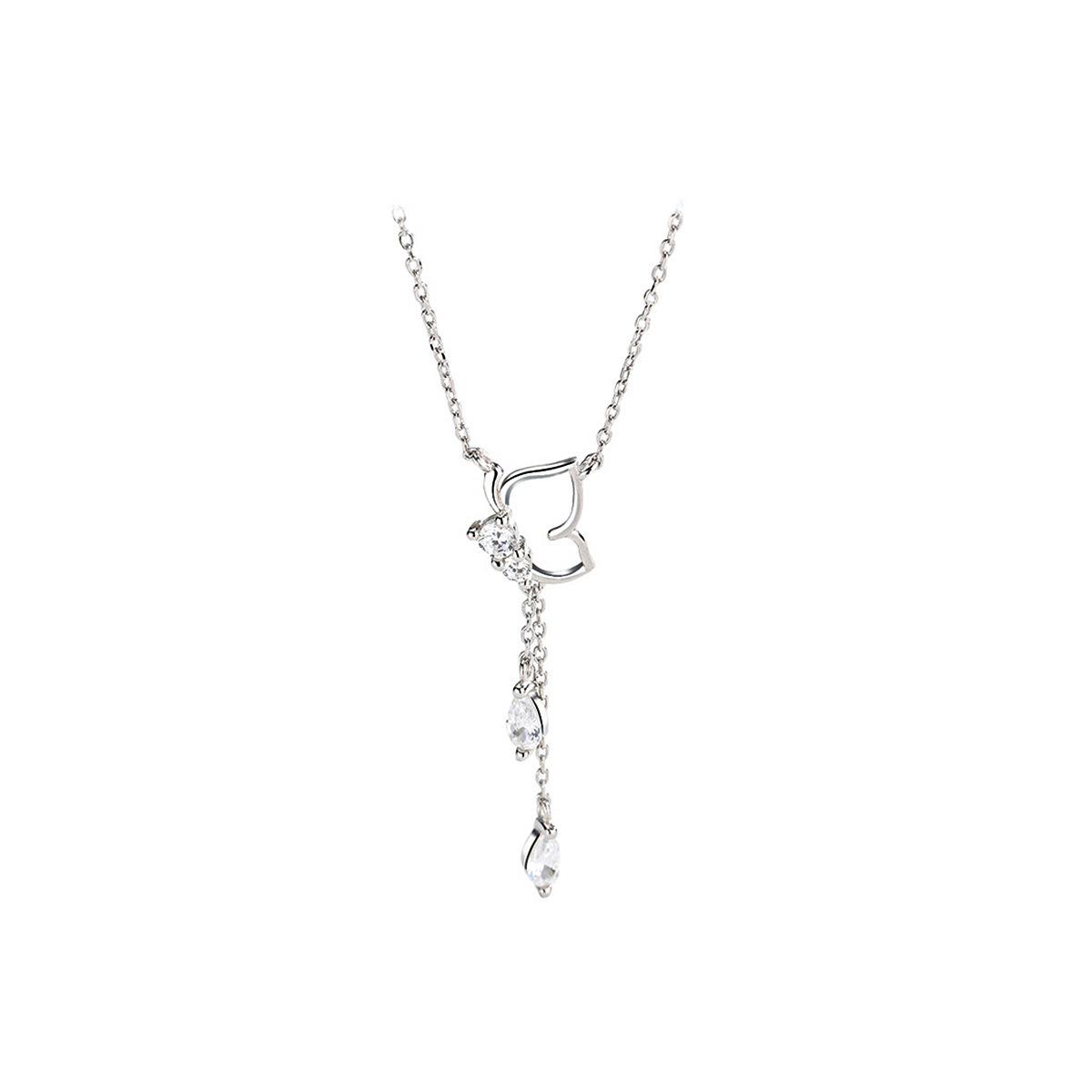 

S925 Sterling Silver Butterfly Pendant Necklace for Women , Trendy Tassel Chain Summer 2024 Fashion Jewelry 925 silver білий