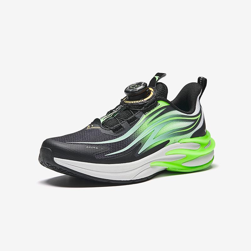 Anta Kids Flame Trendy Fashion Lightweight Shock Absorption Low Top Running Shoes Men sneaker Black Green 312515517-1