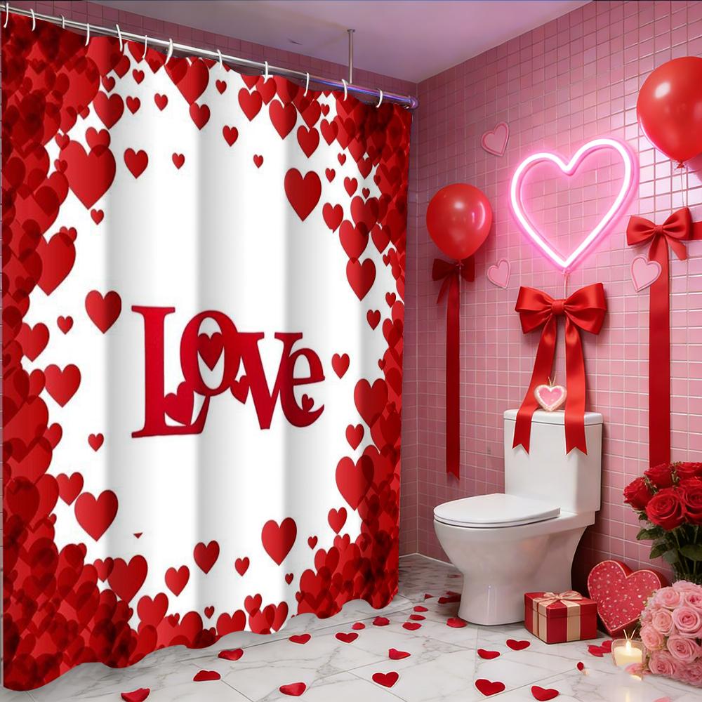 Valentine's Day Love Heart Dec shower curtain, bathroom shower waterproof curtain with 12 hooks,  home decoration, free delivery