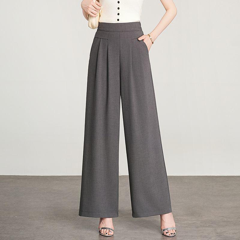 Ice Silk High-Waist Wide-Leg Pants for Women - Summer Elegant Loose Fit, Flaw-Covering Straight Leg Design