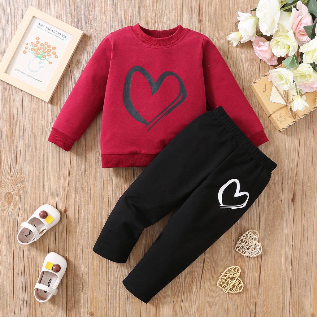 Autumn/Winter European & American Style Love Pullover & Long Pants Set - 2-Piece