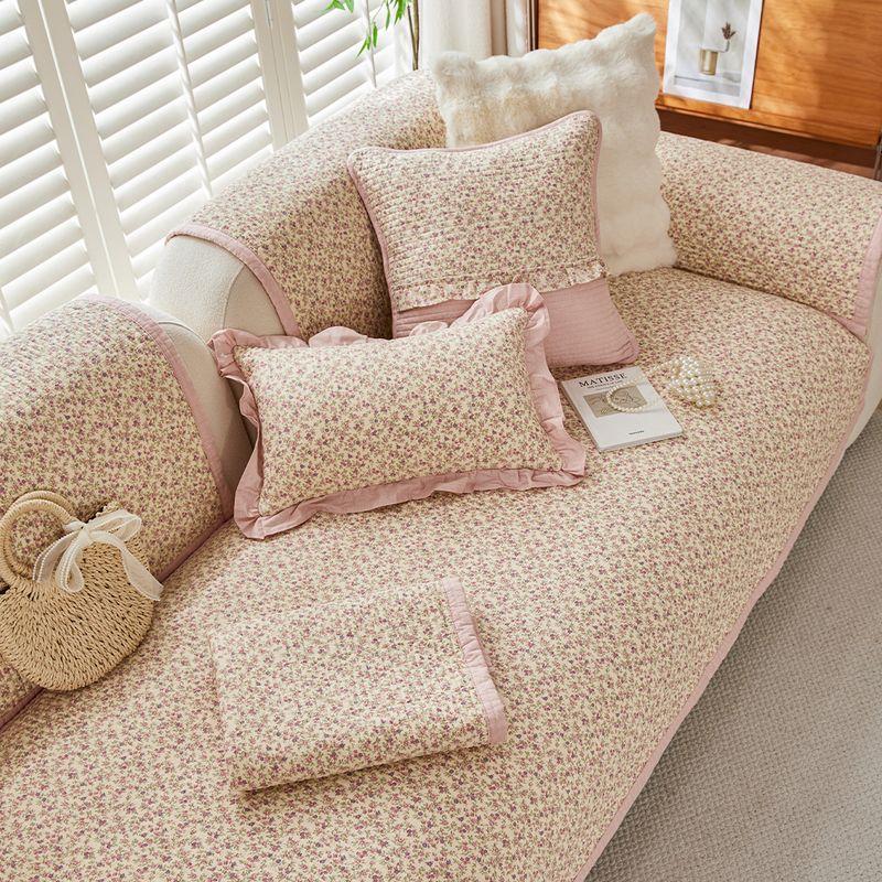 

Fresh Floral Pastoral Cotton Fabric Cover Towel Non-Slip Cushion Cotton Sofa Cushion Four Seasons Universal New Ya Huan 45*45 single-sided pillow case coreless
