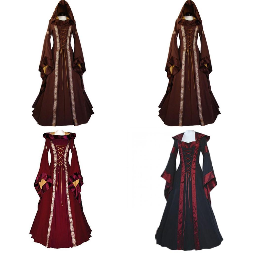 Women's Vintage Gothic Medieval Dress Costume Retro Hooded Victorian Renaissance Dress
