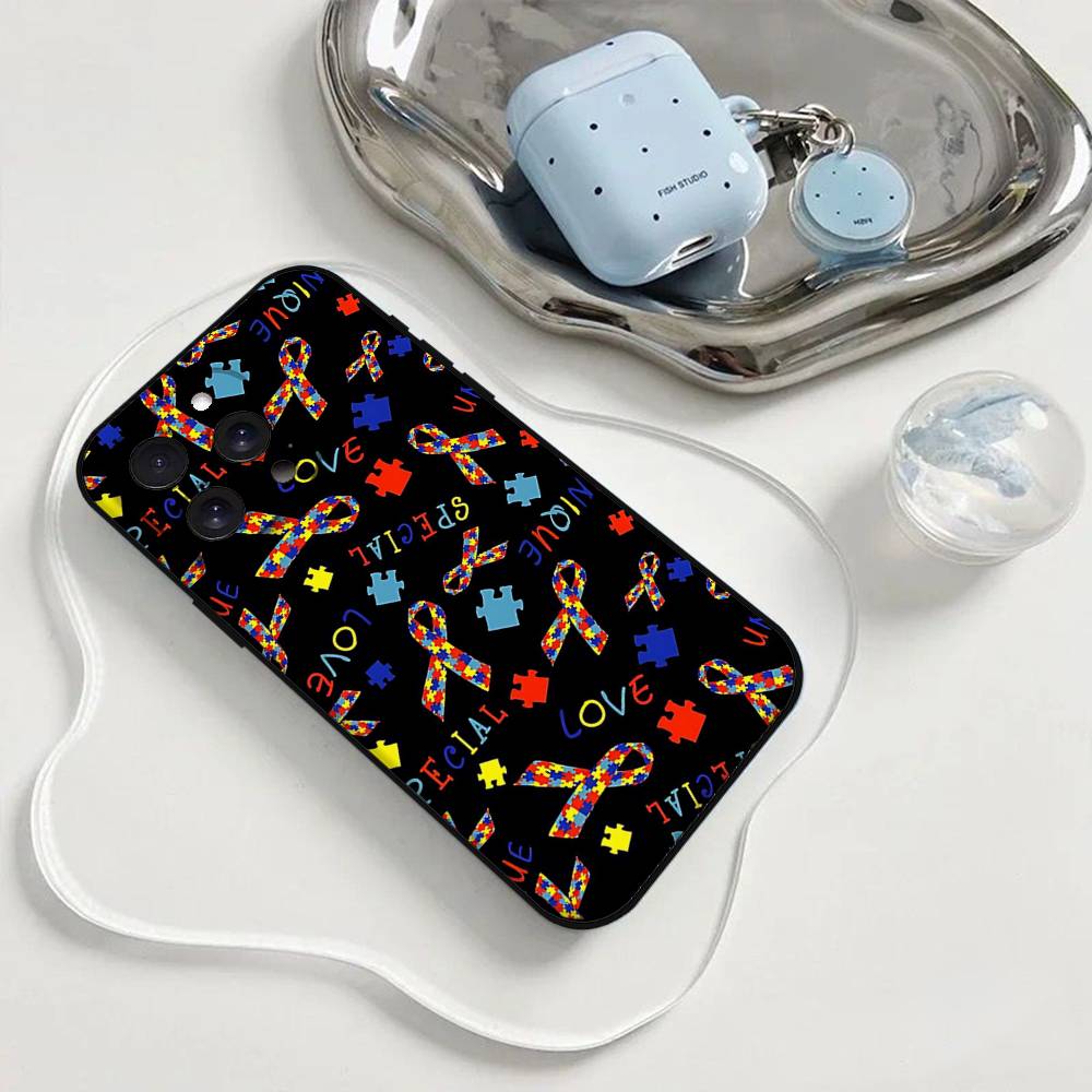 Autism Support Puzzle Phone Case Phone Case For Iphone 17 16 15 11 13 14 Pro Max X Xr Xs Max 12mini Black Shell Cover Case