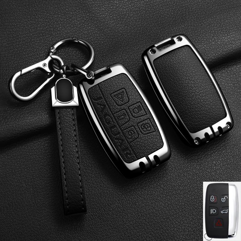 Alloy Leather Car Remote Key Case Cover For Jaguar XF XJ XE S-Type F-Type X-Type F-Pace I-Pace E-Pace Android XFR XKR Keychain