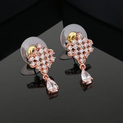 Women's Drop Earrings with Sparkling Rose Gold and CZ Stones