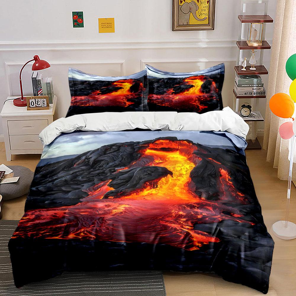 Lava flowing on rocks. Bedding sets Duvet cover sets Duvet covers Pillowcases(1*Duvet Cover 2*Pillowcases without duvet insert)