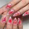 Valentinstag Glänzende Press-On Nägel 24 Stück Mittellang 3D Herz Design Rouge Sternen Glitzer Strasssteine Party-Look