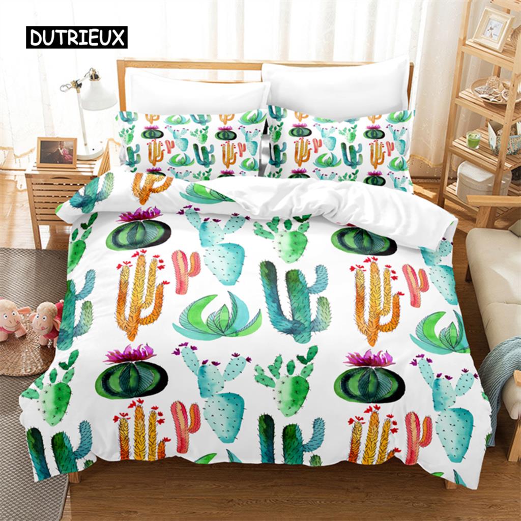 Tropischer Kaktus Bettwäsche Set Bettbezug Set 3D Bettwäsche Digitaldruck Bettwäsche Queen Size Bettwäsche Set Modisches Design