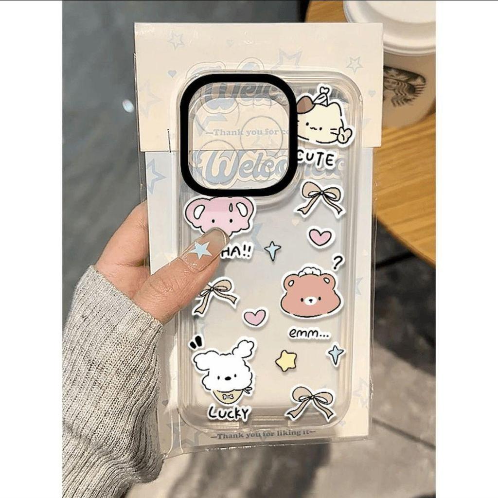 Cartoon Animal Transparent Phone Case for Apple 14/15/16 Pro/17 Pro Max