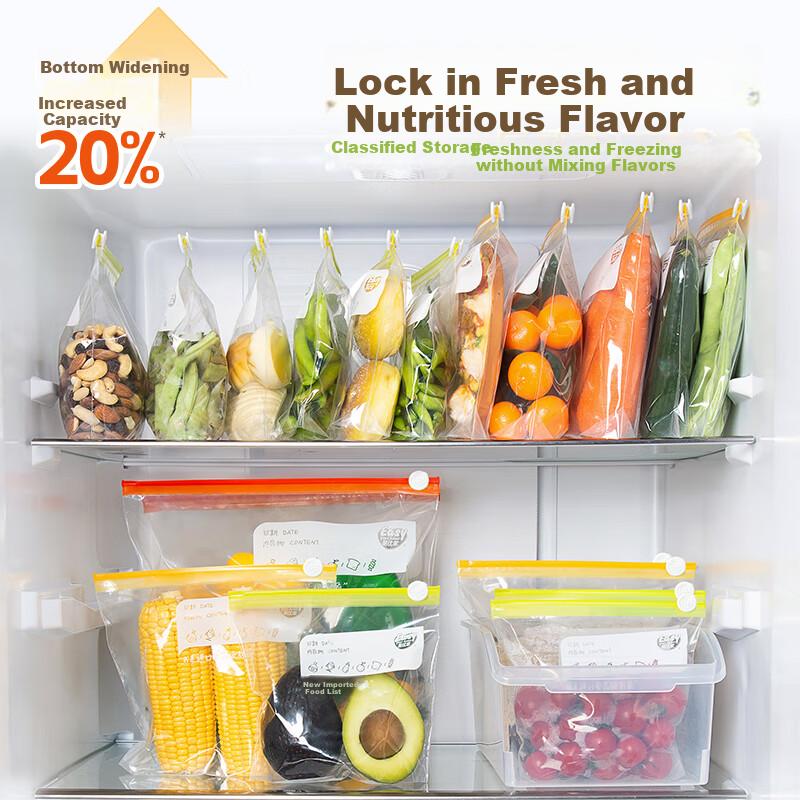 Large Food Storage Bags, Thick Zipper Refrigerator Organizer Bags, Fresh-Keeping Storage Pouches, 15 Pieces
