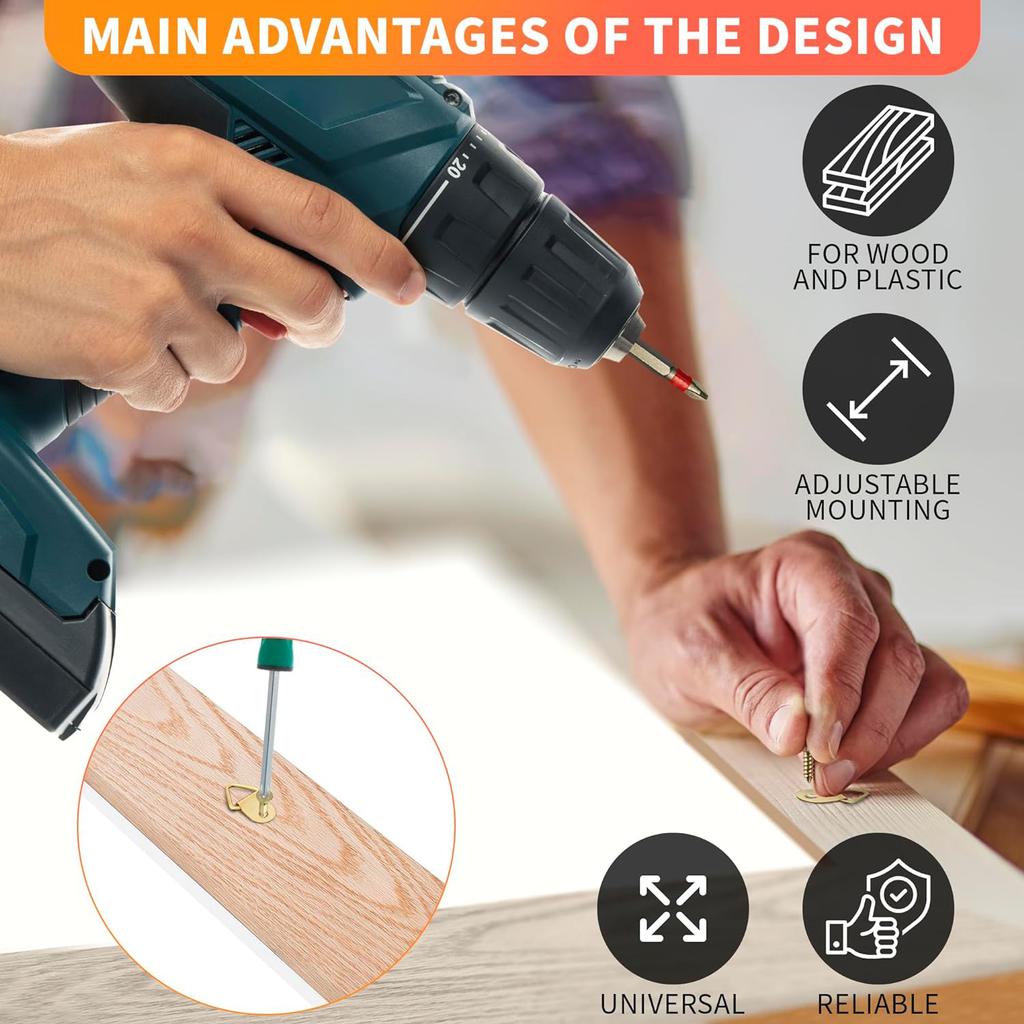 100Sets Picture Hangers with Screws Picture Frame Triangle Hook D Ring Buckle for Clock Mirror Paintings Artwork Picture Frame