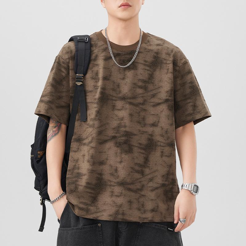 Short-sleeved T-shirt for Mens Summer Latest Round Neck Five-point Sleeve T-shirt Full of Print Leisure
