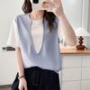 2026 Women's Plus Size Color Block College Style Short Sleeve Pullover T-shirt